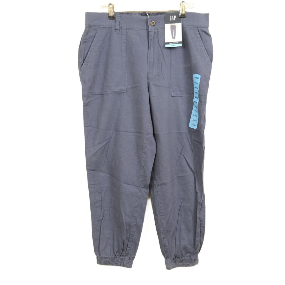 NWT GAP Blue Indigo Women's Size Large Twill Joggers Elastic Waist Travel Pants